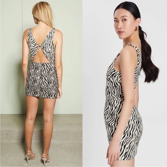 BEC BRIDGE 90s Zebra Stripe Square Neck Sleeveless Cutout Open Back Mini Dress 2 - Picture 8 of 13